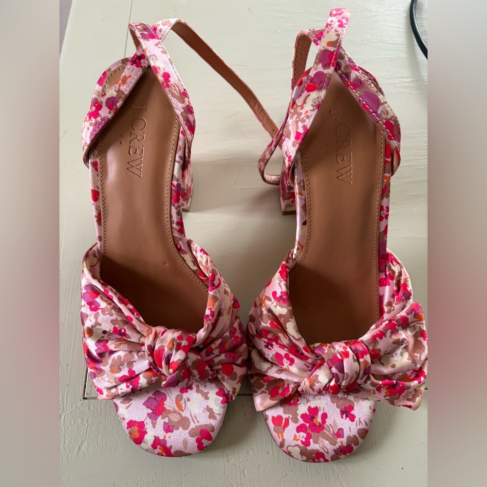 J. Crew Pink and Red Floral Sandals